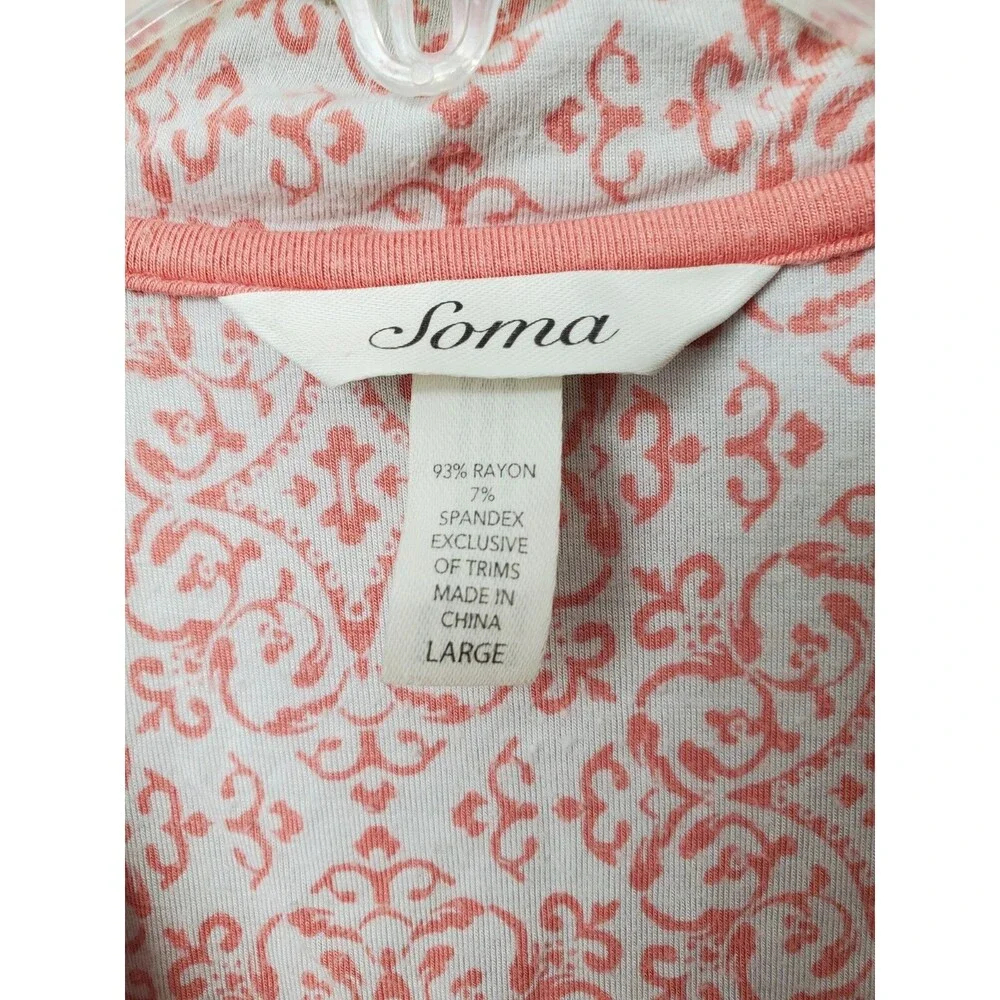Soma Orange Short Sleeve Button-Up Pajama Top with Lace Trim Size Large